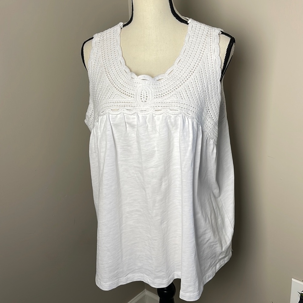 Design365 100% Cotton Sleeveless Loose Fit Crochet Top  Size  1X